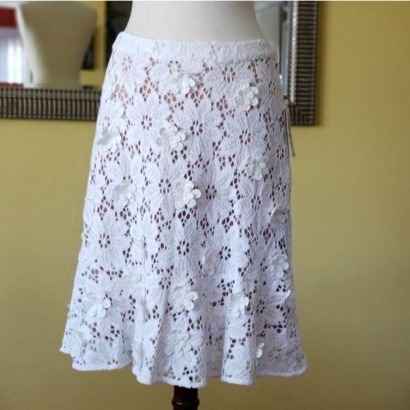 Michael Kors Floral Lace Applique Textured Skirt - Picture 2 of 7
